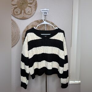 SHEIN Black and Cream V-Neck Sweater